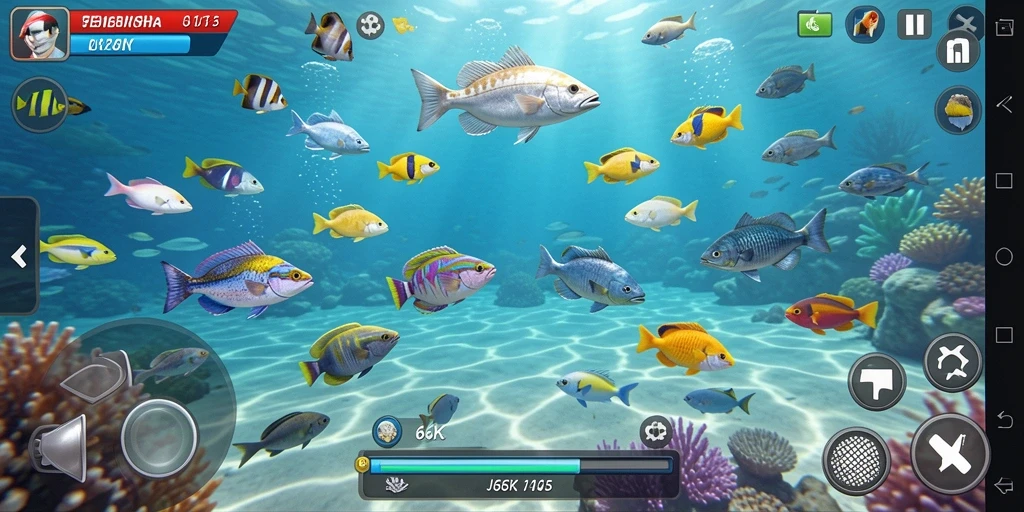 Screenshot gameplay 66K menampilkan aksi tembak ikan yang mendebarkan.