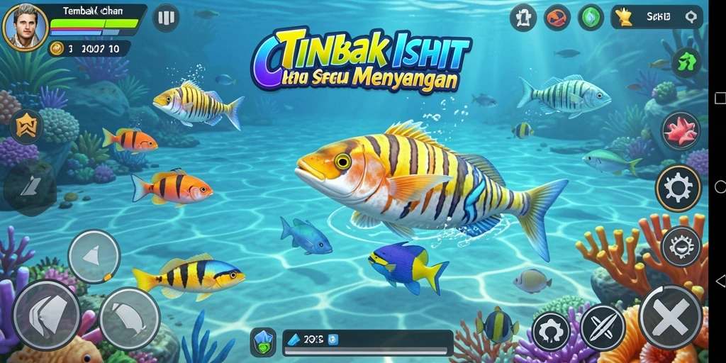 Tampilan gameplay seru CINASIPIT dengan aksi menembak ikan.