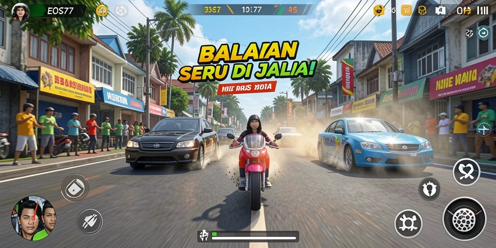 Screenshot dari gameplay balapan seru di EOS77.