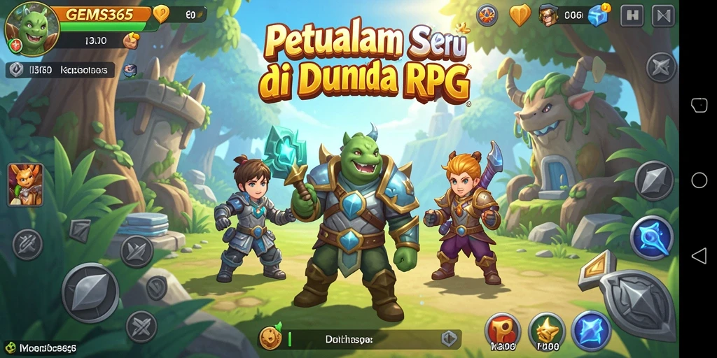 Screenshot utama GEMS365 menampilkan aksi pertarungan yang seru dan grafis menawan.