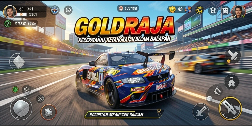 Tampilan gameplay balap yang mendebarkan di GOLDRAJA.