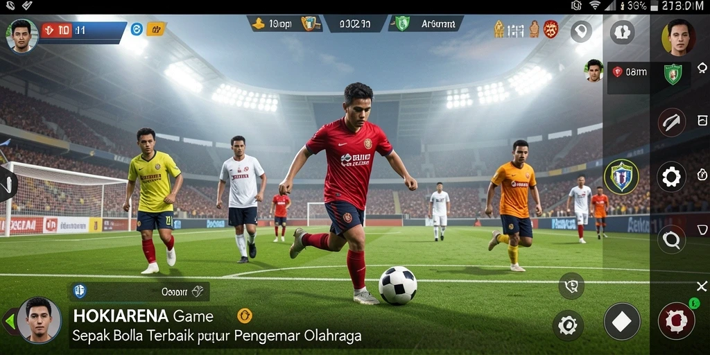 Tampilan gameplay HOKIARENA yang mendebarkan di lapangan sepak bola.