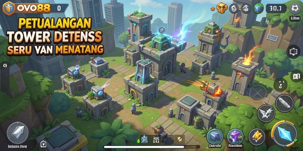 Tampilan gameplay seru OVO88 dalam mode Tower Defense.